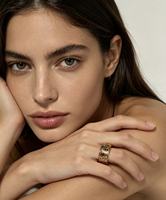 18K Vergoldeter Breiter Bandring für Damen mit Gemischten Formen und Mehrfarbigen Zirkonia-Einlagen, Stapelbar, Minimalistisch, Klassisch, Täglicher Modeschmuck