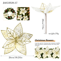 Flor de Poinsettia Navideña Blanca con Brillo Dorado, Flor de Tela de 10 Pulgadas para Decoración de Coronas, Guirnaldas y Árboles, Venta al por Mayor