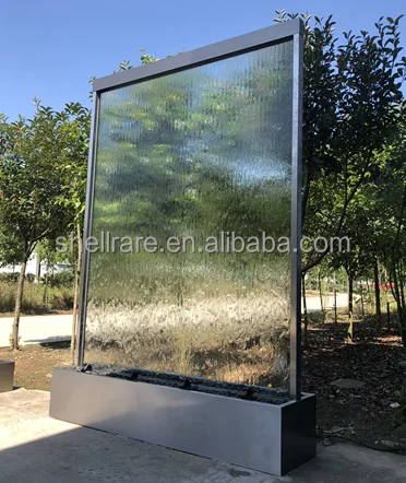 Floor standing glass waterfall wall and garden glass waterfall fountain  with led light for indoor&outdoor decoration