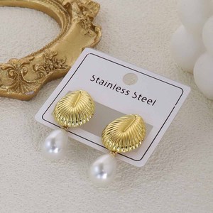 Aretes Pequeños de Acero Inoxidable con <span class=keywords><strong>Perla</strong></span>, Coloridos e Impermeables, al por Mayor, Aretes Geométricos de Acero Inoxidable con Circonita en Forma de Girasol - Product Image 3