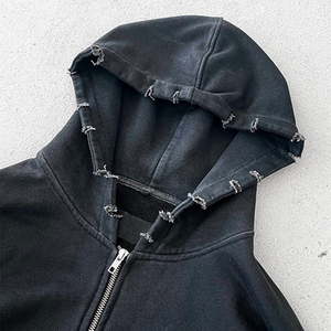 <span class=keywords><strong>Felpa</strong></span> da <span class=keywords><strong>uomo</strong></span> <span class=keywords><strong>con</strong></span> cappuccio in Denim lavato nero <span class=keywords><strong>con</strong></span> <span class=keywords><strong>Zip</strong></span> acida Casual francese spugna Vintage tinta unita per <span class=keywords><strong>felpa</strong></span> autunnale - Product Image 4