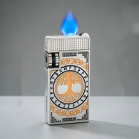 Briquet vintage en métal coupe-vent au design classique avec meule à silex, rechargeable au gaz butane, cadeau pour homme