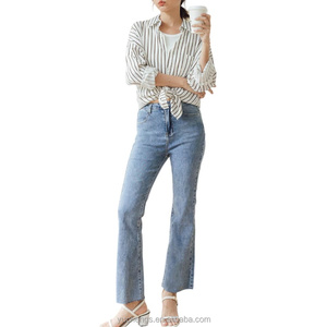 2025 personalizable mujer cintura media transpirable verano Super estiramiento bota corte campana inferior recto Casual Streetwear Denim Jeans - Product Image 3