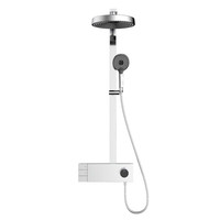 Ensemble de douche mural en acier inoxydable brossé avec pommeau de pluie en céramique, barre coulissante à poignée unique et robinet sur pied pour usage hôtelier