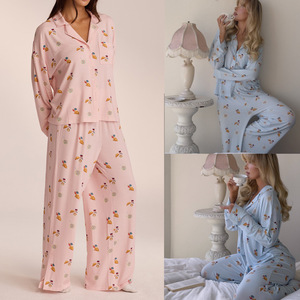 Women's 2 Piece Pajama <strong>Breakfast</strong> Print Pocket Shirt Pants <strong>Set</strong> 2 Pieces Loose Fit Pajamas <strong>Set</strong> Long Sleeve Loungewear - Product Image 3