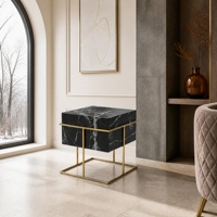 Table d'appoint moderne en marbre artificiel noir avec pieds dorés pour le salon, vente en gros, personnalisable