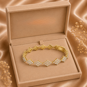Pulsera geométrica de oro rosa de 18 quilates con diamantes para mujer, de lujo, con engaste pavé, eslabones en forma de rombo, joyería fina, para fiesta, regalo para ella - Product Image 2