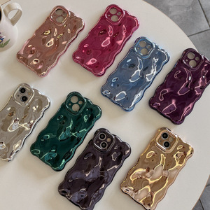 Étui de téléphone en TPU haut de gamme pour iPhone 15 Pro Max 16 Nouveau modèle 14/13 Couleur unie Realme Électroplaqué Effet d'eau Ripple Grip - Product Image 2