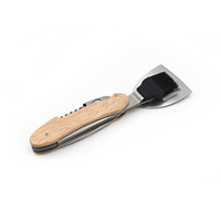 Outils de barbecue multifonctionnels 6 en 1, ouvre-bouteille, spatule à fentes, brosse à huile, fourchette à barbecue, couteau en acier inoxydable avec manche en bois