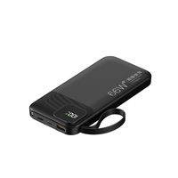 Nouvelle station d'alimentation portable 10000mAh, modèle ultra-fin, type-C USB, ligne auto-portante, charge rapide, batterie externe ABS, protection contre la surcharge