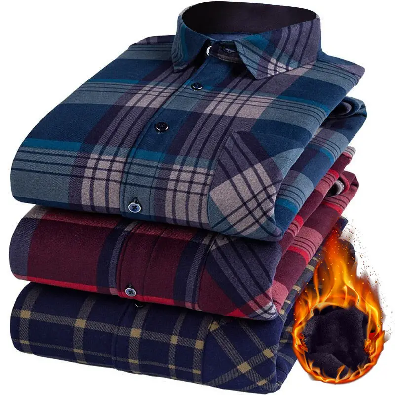 602618 Custom Autumn Winter New Design Warm Flannel Fleece Plaid Long Sleeve Shirts For Men