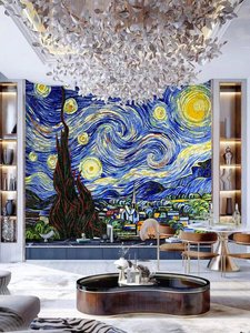 Mosaico de azulejos cerámicos personalizados con diseño de la Noche Estrellada de Van Gogh para piscinas, interiores, paredes y fondos de entrada. - Product Image 1