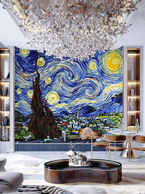 Van Gogh's Starry Night Custom B&B Swimming Pool Interior Glass Mosaic Wall Tiles Traditional Water Resistant 5 Year Warranty