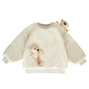 N1235 Plush Fleece Sweatshirts Hoodie Pullover Children Sweatshirts with Lovely Bear Doll Custom OEM for Winter High Quality