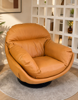Fauteuil Chaise Longue en Cuir PU Orange Chaud, Fauteuil d'Appoint Moderne Rembourré Effet Nuage, Base Stable Antidérapante pour Hôtel et Salon