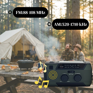 Radio à manivelle d'urgence pour les aventures en plein air, batterie 5000 mAh, panneau solaire, manivelle manuelle, lampe de lecture LED USB-C, sirène SOS, plastique ABS - Product Image 6