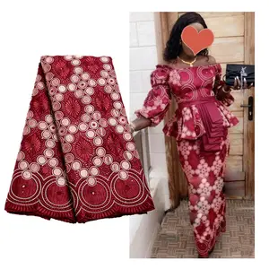 1468 tessuti di pizzo nigeriano africano svizzero Voile rosso asciutto del merletto del ricamo del tessuto del merletto del cotone del provenza per il vestito