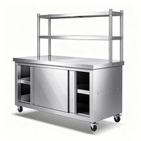 Table de travail en acier inoxydable pour cuisine de restaurant, armoire de rangement, table de préparation alimentaire commerciale avec porte coulissante pour la restauration