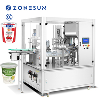 Machine de remplissage et de scellage automatique rotative monobloc à double tête de pompe à piston ZONESUN ZS-AFS02R pour sauces, yaourts et pâtes en gobelets