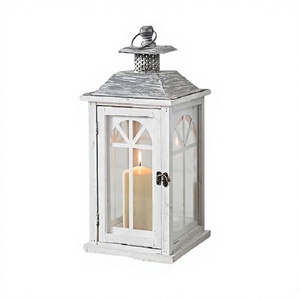 Lanterne blanche en bois et verre, design admirable, forme personnalisée, lanterne suspendue fabriquée en Inde. - Product Image 1
