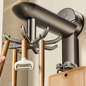 Rotating Suction Cup Hook Storage Rack No Drill Wall Mounted Kitchen Utensil Organizer Gun Grey Milk White - Product Image 1