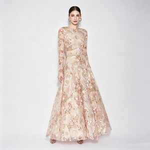 Robe longue pour <span class=keywords><strong>femme</strong></span> avec broderie étoile rose, manches longues, motif pailleté, élégante, pour <span class=keywords><strong>soirée</strong></span> formelle, cocktail ou fête - Product Image 5