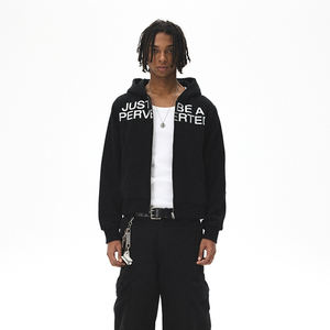 Custom Printed <b>Black</b> Men's 500gsm Heavyweight Breathable Loose Fit <b>Zip</b> <b>Hoodie</b> 100% Cotton Winter Season Embroidered Logo 3D - Product Image 1