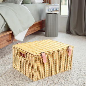 Set <span class=keywords><strong>di</strong></span> 3 Cesti Portaoggetti Rettangolari in <span class=keywords><strong>Vimini</strong></span> <span class=keywords><strong>con</strong></span> Coperchi, Grandi Contenitori Impilabili per Organizzazione e Arredamento - Product Image 3