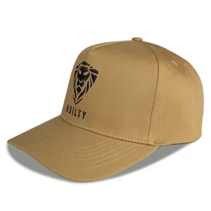 流行小麦色5面板帽棕色棕褐色3D凸起粉扑刺绣标志棒球帽框架运动男士有棒球帽