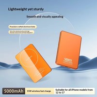 Batterie externe tout-en-un ultra-fine en alliage d'aluminium avec verre trempé, trou pour cordon, charge sans fil 15W, 5000mAh, affichage LED, Type-C