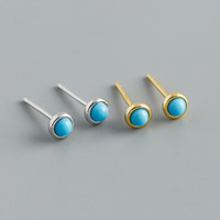 Anting-anting stud mini batu pirus asli berlapis emas 18K dan rhodium, perak sterling 925, grosir, mungil, untuk pesta pernikahan