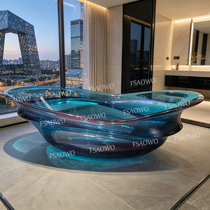 Baignoires autoportantes en résine bleu océan de grande taille 1,8 m, design moderne, avec ondulations claires, style japonais - Product Image 1