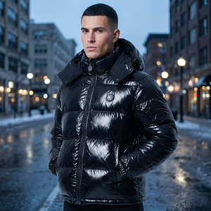 Veste matelassée décontractée pour homme, noire, à capuche, en toile imperméable et respirante, avec fermeture éclair, couleur unie, épaisse et chaude pour l'hiver - Product Image 3