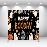 Toile de fond de photomaton pour spectacle d'Halloween, thème Maison Hantée et Citrouille, double face, personnalisable pour événements photographiques