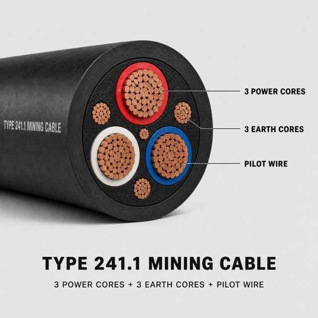 Underground Coal Mining Flexible Rubber Cable Type 241.1 AS/NZS 1802 Tinned Copper EPR Insulation Heavy Duty Trailing Cable