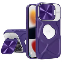 Casing Pelindung Pengisian Daya Nirkabel Magnetik dengan Pelindung Lensa Alloy Terangkat dan Penyangga Lipat Bertekstur CD untuk iPhone 18 Pro Max 15 14