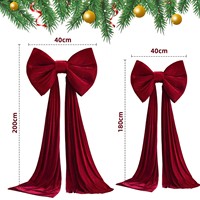 Ornement de Noël extra-large en velours bordeaux avec nœud, style coréen, pour arbre de Noël et vitrine