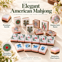 Ensemble de mahjong de luxe, tuiles en acrylique à 4 couches, design floral perlé iridescent, tuiles à fleurs vertes, cadeau en gros