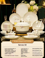 Nouvel ensemble de vaisselle en porcelaine fine de style chinois, peint à la main, bord doré, motif floral, résistant au four et à la chaleur, cadeau de mariage de luxe