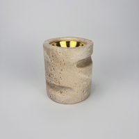 Diffuseur d'huiles essentielles et porte-bougie en polyrésine, style mid-century moderniste, imitation marbre travertin sculpté vintage