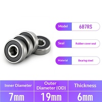 Mini roulement à billes 607RS durable, 7x19x6mm, en acier, avec protection en caoutchouc, longue durée de vie, pour pièces d'imprimante 3D