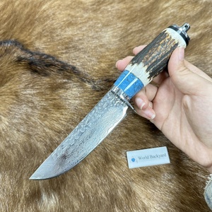 Coltelli a lama fissa con manico a forma di corno 5 "Utility Hunter con guaina in pelle OEM damasco <span class=keywords><strong>coltello</strong></span> <span class=keywords><strong>da</strong></span> caccia al cervo all'aperto - Product Image 4