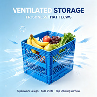 Caisse pliable en plastique PP, grille ventilée, empilable, panier de rangement pour l'emballage et le transport de légumes et d'aliments