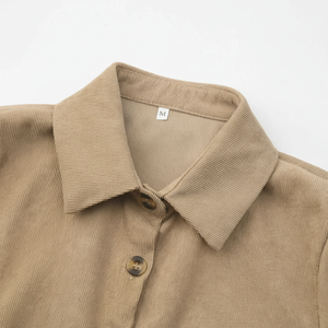 Robe en velours côtelé à simple boutonnage pour femmes de haute qualité chemise à boutons à manches longues doublure en cachemire à la mode Style décontracté à la mode - Product Image 1