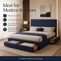 Lit plateforme bleu sur mesure avec cadre rembourré en tissu pour hôtels, appartements et mobilier de vente au détail – Fournisseur OEM B2B
