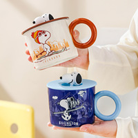 Mug en céramique avec couvercle au design rétro mignon de Snoopy, 360 ml, tasse à café pour couple, bureau, goûter de l'après-midi