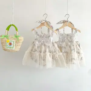 2023 Summer Wholesale Newborn Baby Girl Lace Butterfly Dress Infant Kids Flower Romper Jumpsuit Fashion Clothing 27266