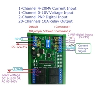 Carte relais multifonction RS485 20 canaux DC 12V/24V 20DO 2DI 2AI Module d'extension d'E/S PLC Modbus RTU 4-20MA 0-10V Module relais