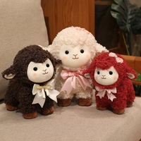 Niedliches Schaf-Plüschtier mit Schleife, Weiches Stofftier-Lamm, Lockiges Flauschiges Bauernhof-Tier-Plüschtier für Kinder, Sofa-Deko, Geburtstagsgeschenk