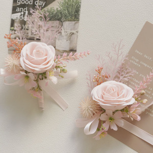 زهور يد وياقة على الطراز الغربي والغابي للضيوف في الحفلات والمناسبات، إكسسوارات زفاف من سلسلة الوردي - Product Image 4